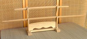 Sword stand with Niten Ichiryu bokuto